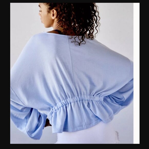 FREE PEOPLE Movement Good To Go Sweat Size XS Aurora Blue Top Ruffle Back - Picture 2 of 6